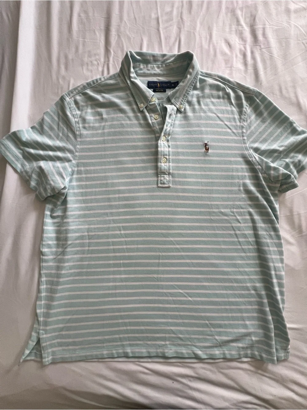 Ralph Lauren Men’s Mint Green and White Striped Polo